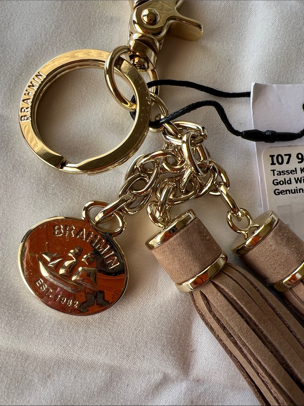 Brahmin Key ring tassel charm Gold Wilmington